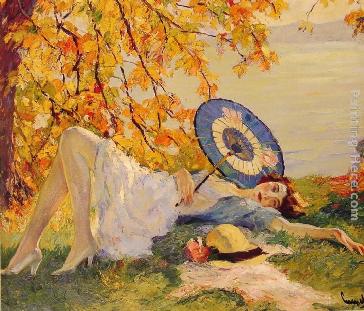 Edward Cucuel Woman Reclining by a Lake